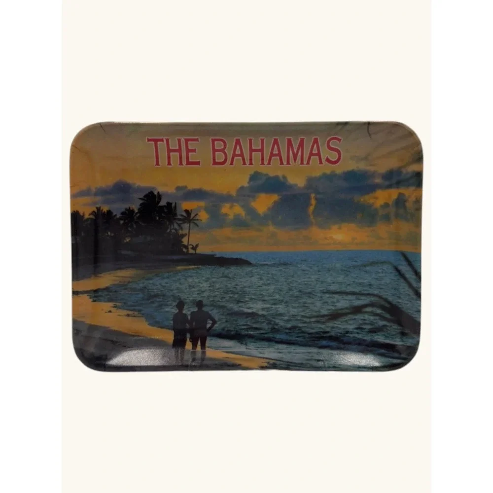Vintage The Bahamas Souvenir Trinket Tray Sunset Beach Scene Nassau Merchants